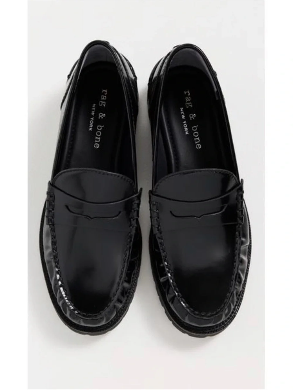 Rag & Bone Corey womens shiny Black Leather Penny Loafers lug sole NEW EU 39
